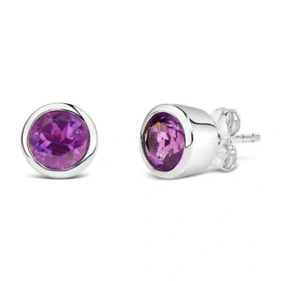 Haus Of Brilliance .925 Sterling Silver 6mm Bezel Set Created Gemstone Solitaire Stud Earrings In Purple