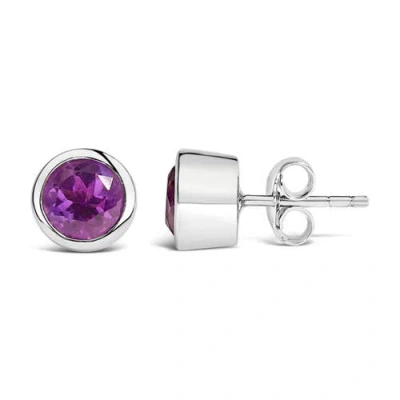Haus Of Brilliance .925 Sterling Silver 6mm Bezel Set Created Gemstone Solitaire Stud Earrings In Purple