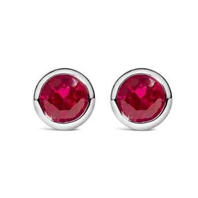 Haus Of Brilliance .925 Sterling Silver 6mm Bezel Set Created Gemstone Solitaire Stud Earrings In Pink