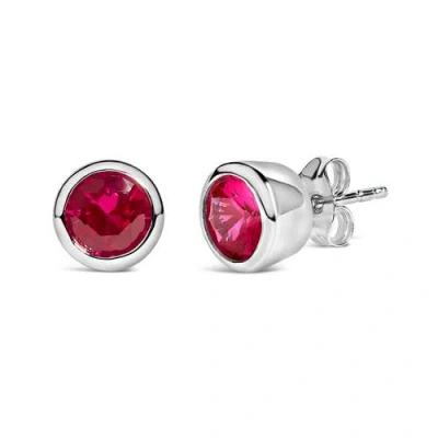 Haus Of Brilliance .925 Sterling Silver 6mm Bezel Set Created Gemstone Solitaire Stud Earrings In Pink