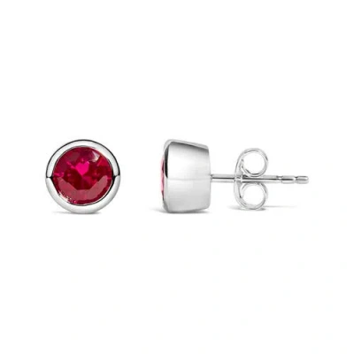 Haus Of Brilliance .925 Sterling Silver 6mm Bezel Set Created Gemstone Solitaire Stud Earrings In Pink