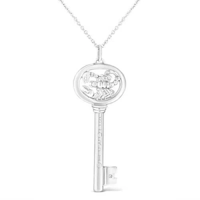 Haus Of Brilliance .925 Sterling Silver Diamond Accent Zodiac Key 18" Pendant Necklace In Metallic