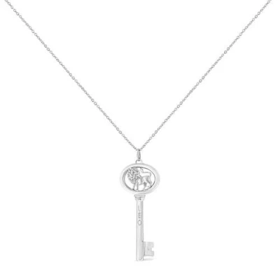 Haus Of Brilliance .925 Sterling Silver Diamond Accent Zodiac Key 18" Pendant Necklace In Metallic