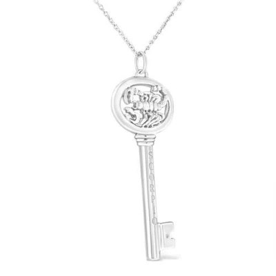 Haus Of Brilliance .925 Sterling Silver Diamond Accent Zodiac Key 18" Pendant Necklace In Metallic