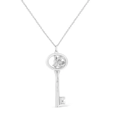Haus Of Brilliance .925 Sterling Silver Diamond Accent Zodiac Key 18" Pendant Necklace In Metallic