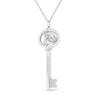 Haus Of Brilliance .925 Sterling Silver Diamond Accent Zodiac Key 18" Pendant Necklace In Metallic