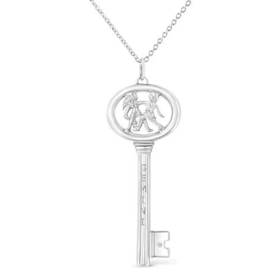 Haus Of Brilliance .925 Sterling Silver Diamond Accent Zodiac Key 18" Pendant Necklace In White