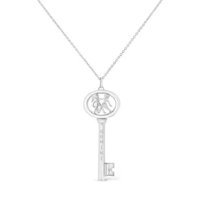 Haus Of Brilliance .925 Sterling Silver Diamond Accent Zodiac Key 18" Pendant Necklace In White