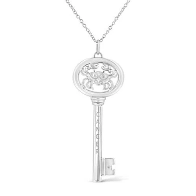 Haus Of Brilliance .925 Sterling Silver Diamond Accent Zodiac Key 18" Pendant Necklace In White
