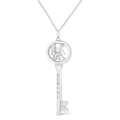Haus Of Brilliance .925 Sterling Silver Diamond Accent Zodiac Key 18" Pendant Necklace In White
