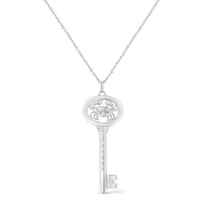 Haus Of Brilliance .925 Sterling Silver Diamond Accent Zodiac Key 18" Pendant Necklace In White