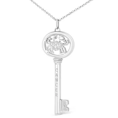 Haus Of Brilliance .925 Sterling Silver Diamond Accent Zodiac Key 18" Pendant Necklace In White