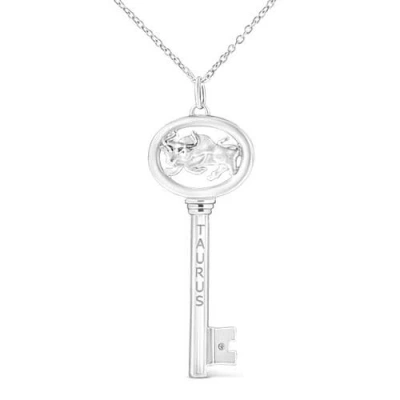 Haus Of Brilliance .925 Sterling Silver Diamond Accent Zodiac Key 18" Pendant Necklace In White