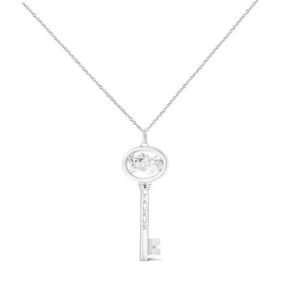 Haus Of Brilliance .925 Sterling Silver Diamond Accent Zodiac Key 18" Pendant Necklace In White