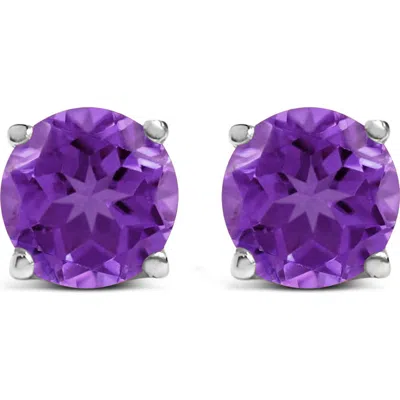 Haus Of Brilliance 14k Gold 5x5mm Round Birthstone Solitaire Stud Earrings In Purple
