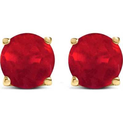 Haus Of Brilliance 14k Gold 5x5mm Round Birthstone Solitaire Stud Earrings In Red