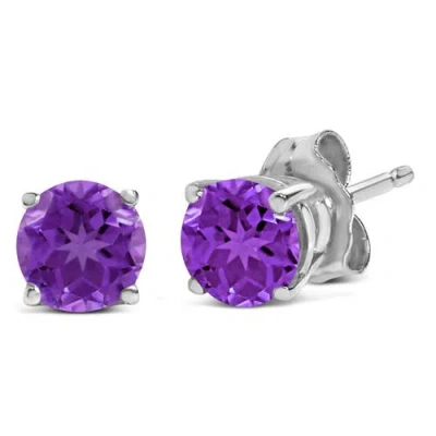 Haus Of Brilliance 14k Gold 5x5mm Round Birthstone Solitaire Stud Earrings In Purple