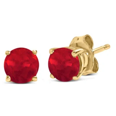 Haus Of Brilliance 14k Gold 5x5mm Round Birthstone Solitaire Stud Earrings In Red