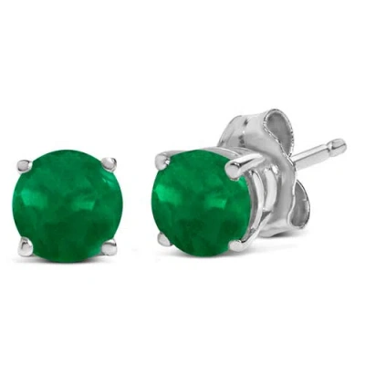 Haus Of Brilliance 14k Gold 5x5mm Round Birthstone Solitaire Stud Earrings In Green