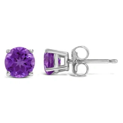 Haus Of Brilliance 14k Gold 5x5mm Round Birthstone Solitaire Stud Earrings In Purple