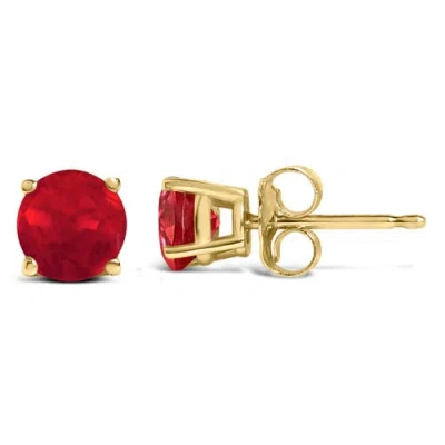 Haus Of Brilliance 14k Gold 5x5mm Round Birthstone Solitaire Stud Earrings In Red