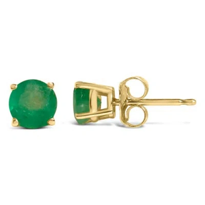 Haus Of Brilliance 14k Gold 5x5mm Round Birthstone Solitaire Stud Earrings In Green