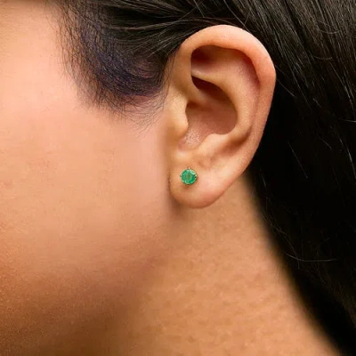 Haus Of Brilliance 14k Gold 5x5mm Round Birthstone Solitaire Stud Earrings In Green