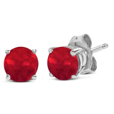 Haus Of Brilliance 14k Gold 5x5mm Round Birthstone Solitaire Stud Earrings In Red