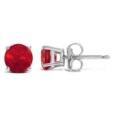 Haus Of Brilliance 14k Gold 5x5mm Round Birthstone Solitaire Stud Earrings In Red