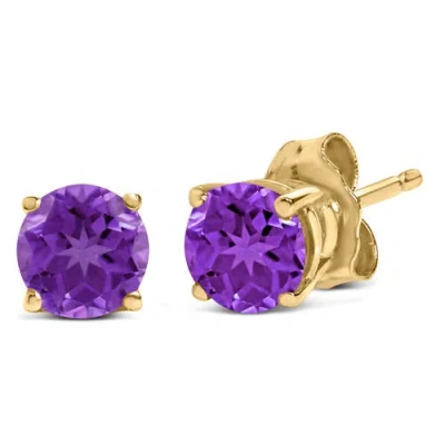 Haus Of Brilliance 14k Gold 5x5mm Round Birthstone Solitaire Stud Earrings In Purple