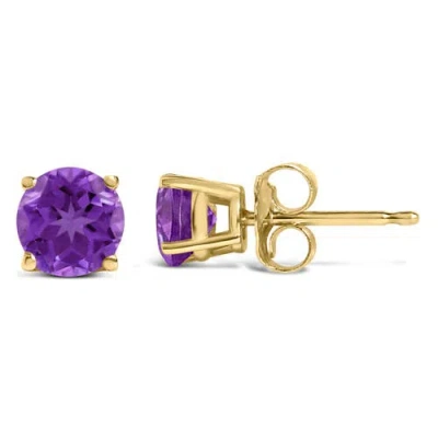 Haus Of Brilliance 14k Gold 5x5mm Round Birthstone Solitaire Stud Earrings In Purple