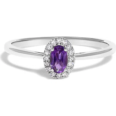 Haus Of Brilliance 10k White Gold Oval And Diamond Accent Halo Birthstone Ring In Purple