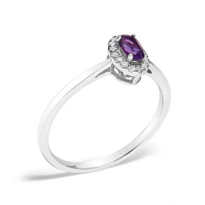 Haus Of Brilliance 10k White Gold Oval And Diamond Accent Halo Birthstone Ring In Purple