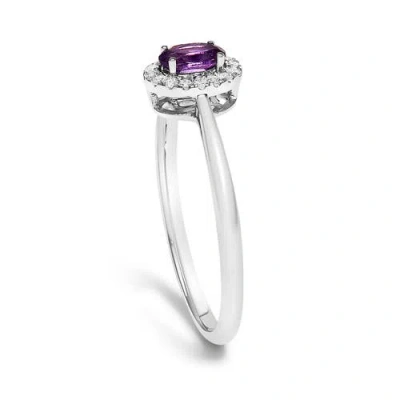 Haus Of Brilliance 10k White Gold Oval And Diamond Accent Halo Birthstone Ring In Purple