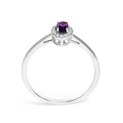 Haus Of Brilliance 10k White Gold Oval And Diamond Accent Halo Birthstone Ring In Purple