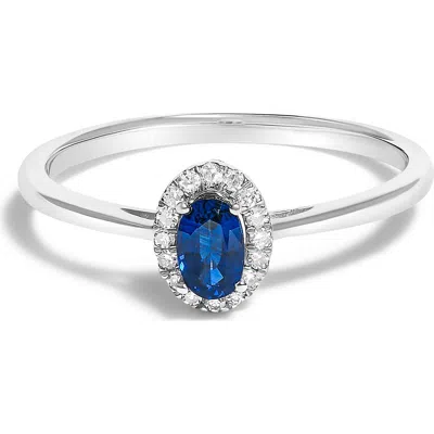 Haus Of Brilliance 10k White Gold Oval And Diamond Accent Halo Birthstone Ring In Blue