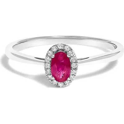 Haus Of Brilliance 10k White Gold Oval And Diamond Accent Halo Birthstone Ring In Pink