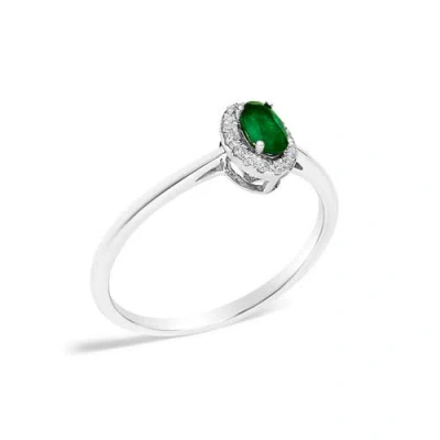 Haus Of Brilliance 10k White Gold Oval And Diamond Accent Halo Birthstone Ring In Green