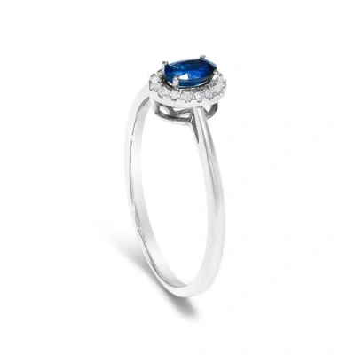 Haus Of Brilliance 10k White Gold Oval And Diamond Accent Halo Birthstone Ring In Blue