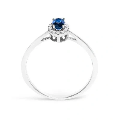 Haus Of Brilliance 10k White Gold Oval And Diamond Accent Halo Birthstone Ring In Blue