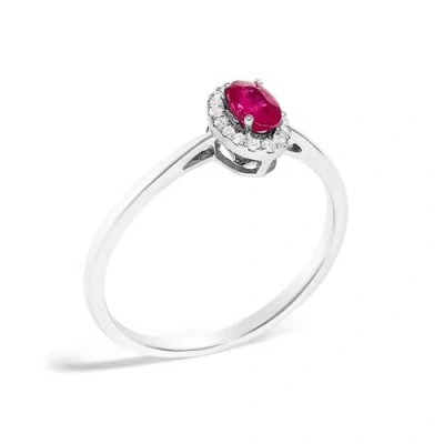 Haus Of Brilliance 10k White Gold Oval And Diamond Accent Halo Birthstone Ring In Pink