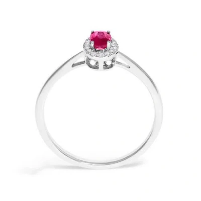 Haus Of Brilliance 10k White Gold Oval And Diamond Accent Halo Birthstone Ring In Pink