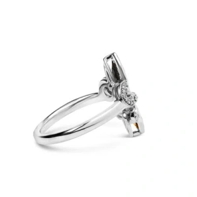 Haus Of Brilliance Silver Onyx, Citrine And Diamond Accent Fleur De Lis Ring In Metallic