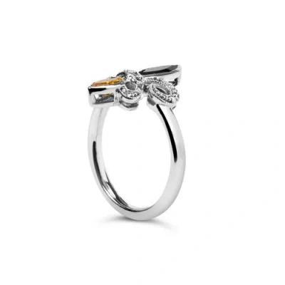 Haus Of Brilliance Silver Onyx, Citrine And Diamond Accent Fleur De Lis Ring In Metallic