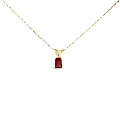 Haus Of Brilliance 14k Gold 6x4mm Emerald Cut Gemstone Solitaire Pendant Necklace In Red