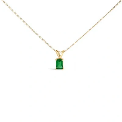Haus Of Brilliance 14k Gold 6x4mm Emerald Cut Gemstone Solitaire Pendant Necklace In Green