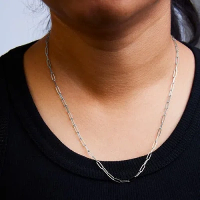 Haus Of Brilliance Unisex Solid 14k Gold 2.5mm Paperclip Chain Necklace In Silver