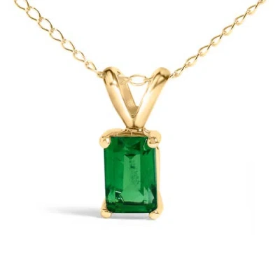 Haus Of Brilliance 14k Gold 6x4mm Emerald Cut Gemstone Solitaire Pendant Necklace In Green