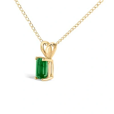 Haus Of Brilliance 14k Gold 6x4mm Emerald Cut Gemstone Solitaire Pendant Necklace In Green