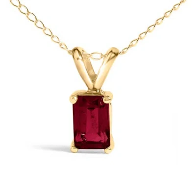 Haus Of Brilliance 14k Yellow Gold 6x4mm Emerald Cut Red Garnet Solitaire Pendant Necklace